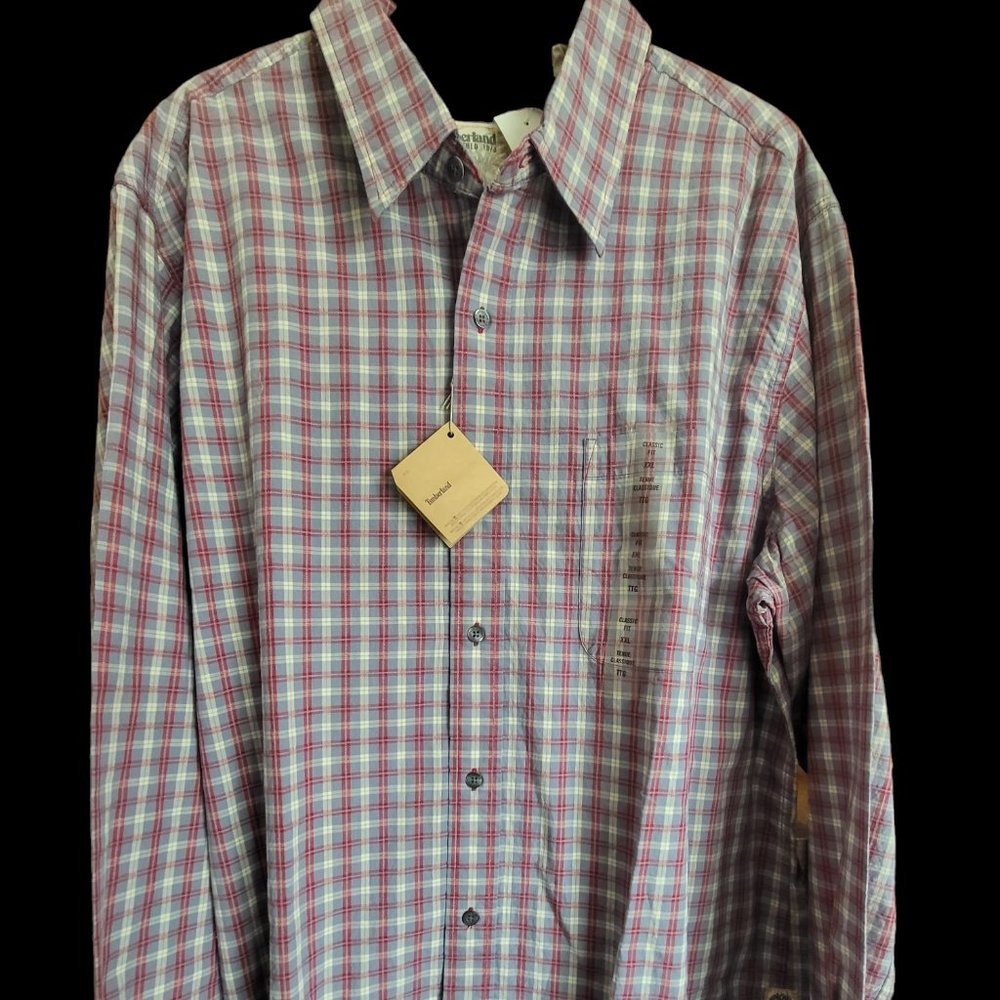 NOS 2006 TIMBERLAND BUTTON DOWN COLLAR SHIRT MENS XXL BLUE PLAID Long Sleeve